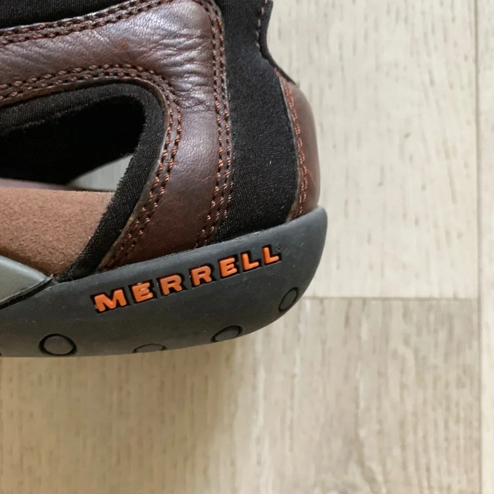 Merrell Mens Brown Leather Fisherman Sandals Closed Toe Hiking Shoes Air Cushion